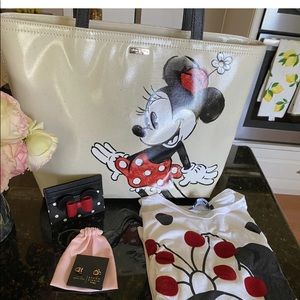 NWT Kate Spade Disney Minnie Mouse Tote & Wallet , Shirt & Earrings Ret $437 Lot